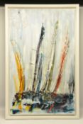 GILL STORR (BRITISH CONTEMPORARY) 'NORTH EAST', racing yachts under sail, signed bottom right, mixed