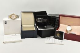 THREE DESIGNER WRISTWATCHES WITH BOXES, to include a Maurice Lacroix stainless steel watch with