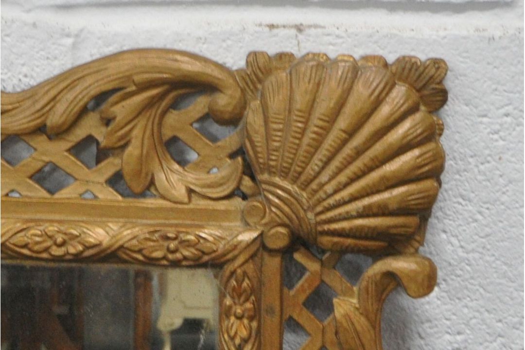 A GILT FRAMED WALL MIRROR, 82cm x 63cm, along with two other mirrors (condition report: teak - Image 3 of 4
