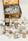A TIN CONTAINING MAINLY UK COINAGE, to include coins and commemoratives George IV coins silver