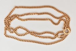 A 9CT GOLD CURB LINK CHAIN, fitted with a spring clasp, rubbed 9ct London hallmark, length 460mm,