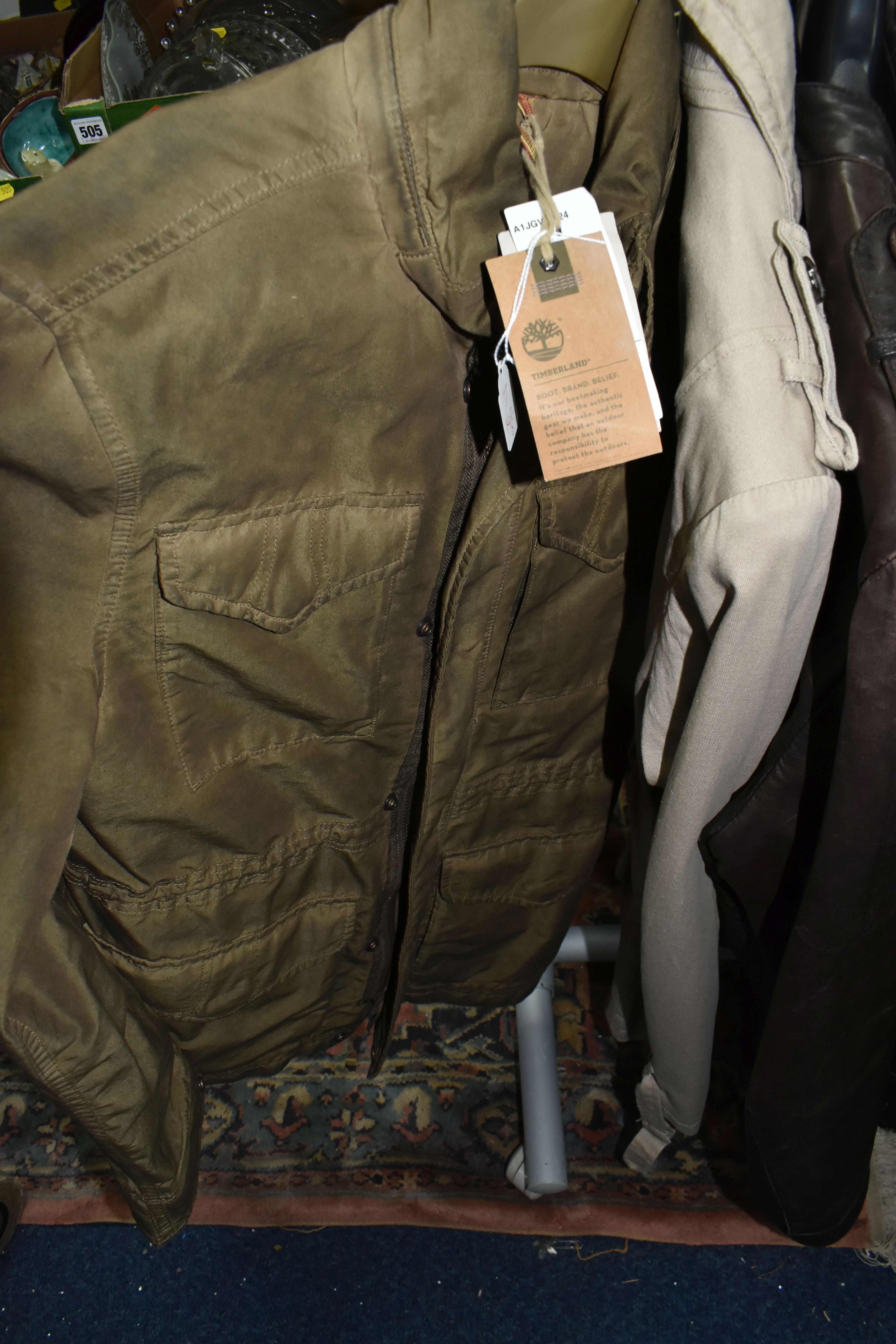 A SMALL CLOTHES RAIL AND A GROUP OF GENTLEMEN'S DESIGNER JACKETS AND SUITS, comprising a black - Image 8 of 12