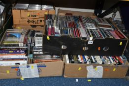 SIX BOXES OF DVDS AND CDS, approximately two hundred and fifty mostly classical music CDs artists