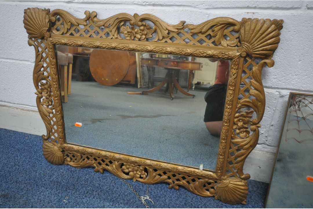 A GILT FRAMED WALL MIRROR, 82cm x 63cm, along with two other mirrors (condition report: teak - Image 2 of 4