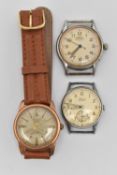 THREE GENTS WATCHES, the first a gold plated, automatic 'Allaine' wristwatch, stainless steel