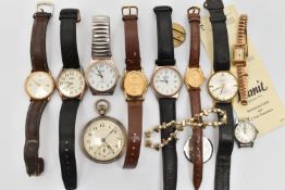 A 'CHARLES HORNER' THIMBLE AND WRISTWATCHES, textured silver thimble hallmarked 'Charles Horner'