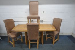 A MODERN BURR OAK EXTENDING DINING TABLE, with one additional leaf, extended length 180cm x depth