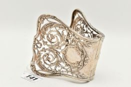 A PAIR OF WHITE METAL ASPARAGUS SERVERS, hinged open work foliate and scrolling design, stamped '