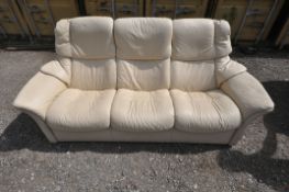 AN EKORNESS STRESSLESS THREE SEATER RECLING SOFA, length 210cm x depth 72cm x height 100cm (