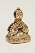 A GOLD PLATED FOB SEAL, set to the base with a polished rounded rectangular cut carnelian inlay,