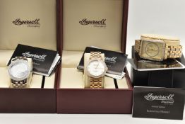 THREE INGERSOLL DIAMOND QUARTZ WRISTWATCHES ALL WITH BOXES, all stainless steel, 100m water