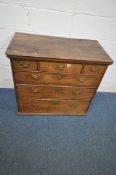 A 19TH CENTURY OAK CHEST OF THREE SHORT OVER THREE LONG DRAWERS, width 92cm x depth 49cm x height