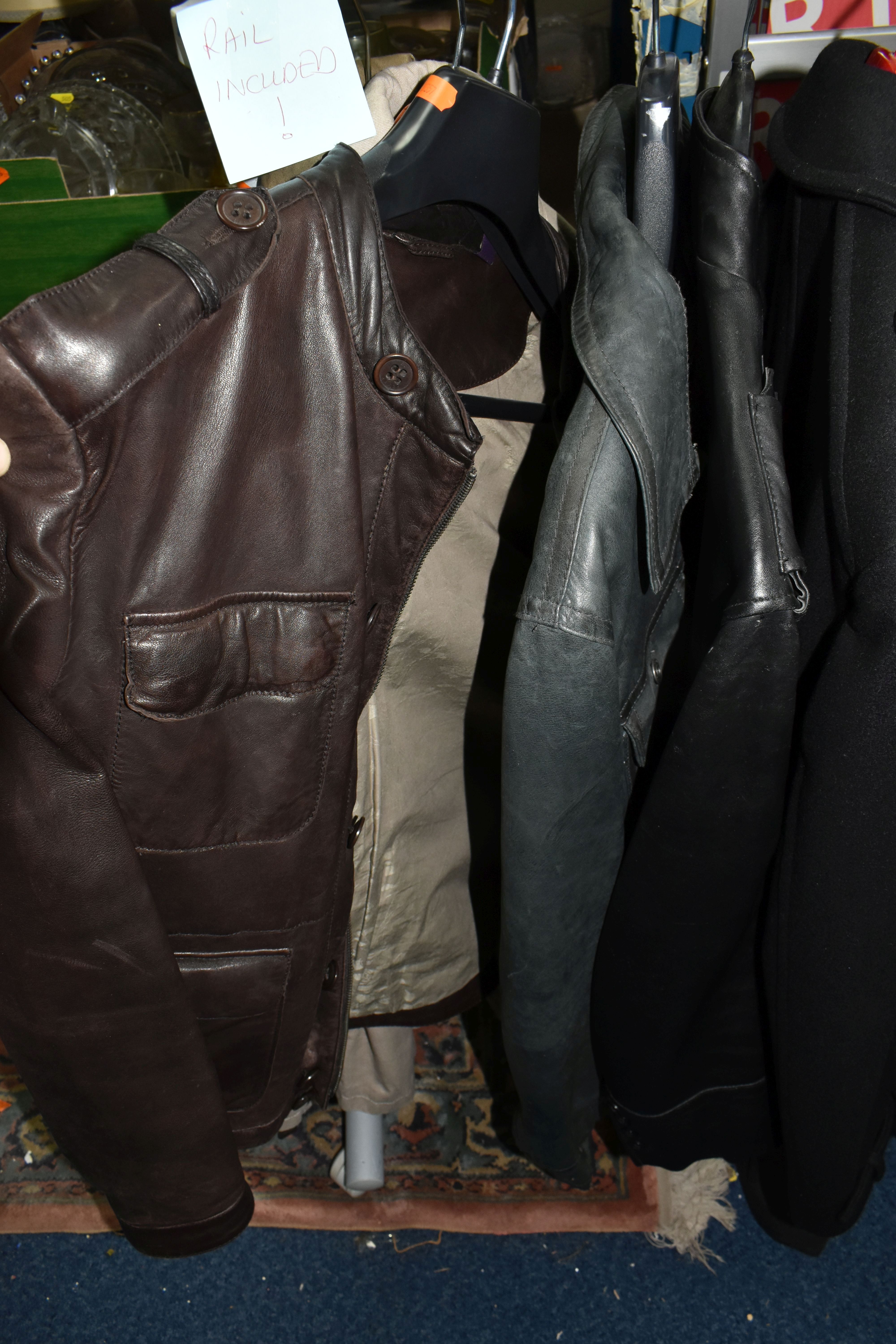 A SMALL CLOTHES RAIL AND A GROUP OF GENTLEMEN'S DESIGNER JACKETS AND SUITS, comprising a black - Image 7 of 12