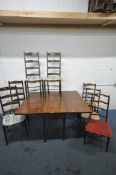A GEORGIAN OAK DROP LEAF DINING TABLE, open width 142cm x closed width 49cm x depth 120cm x height