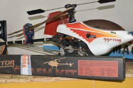 A REMOTE CONTROL THUNDER TIGER RAPTOR HELICOPTER to include the Raptor 30 Class Helicopter and an