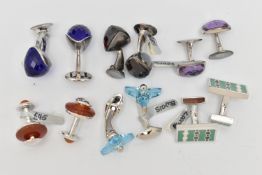 AN ASSORTMENT OF CUFFLINKS, to include two pairs of white metal cufflinks, fitted with toggle