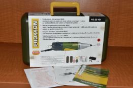 A 'PROXXON' PROFESSIONAL DRILL/GRINDER IBS/E COMPLETE WITH SIX TRIPLE SLIT STEEL COLLETS COVERING