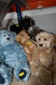 A GROUP OF SEVEN BEARS comprising a blue jointed Ochiltree Bear with a shaved muzzle, a Maddie