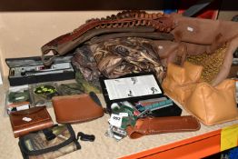 A SELECTION OF ITEMS RELATED TO SHOOTING AND CAMOUFLAGE CLOTHING, to include Tetra Gun Pro Smith
