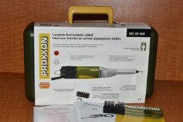 A PROXXON LONG NECK STRAIGHT DRILL GRINDER, UK plug, (condition report: new in box, not tested, we