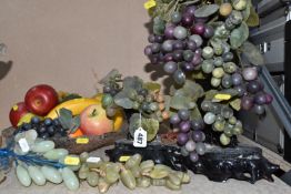 A COLLECTION OF ORNAMENTAL FRUIT, comprising of a glass cut bowl with a selection of plastic