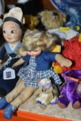 A GROUP OF SMALL SOFT TOYS AND BEARS, comprising a Norah Wellings style souvenir sailor doll, height
