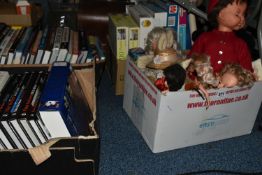 FIVE BOXES OF TOYS AND JIGSAW PUZZLES AND BOOKS, to include eight second half twentieth century