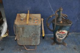 TWO VINTAGE OIL DISPENSERS including one with Regent decals (neither in working order)