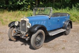A 1930's AUSTIN SIX OPEN TOURER FOUR SEATER CAR, in blue, Restoration project with side screens