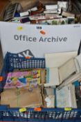 TWO BOXES OF EPHEMERA AND A COLLECTION OF MATCH BOXES, to include early - mid 20th century