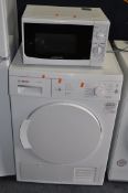 A BOSCH WTE84106GB CONDENSOR DRYER width 60cm depth 60cm height 85cm and a Cookworks microwave (both