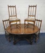 LUCIAN ERCOLANI, AN ELM AND BEECH EXTENDING DINING TABLE, raised on turned legs, united by a cross