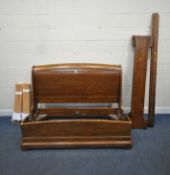 WILLIS AND GAMBIER, A CHERRYWOOD 5FT SLEIGH BED, with side rails, slats, and bolts (condition
