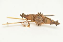 TWO BROOCHES, the first a 9ct yellow gold brooch with foliage detail, hallmarked 9ct Chester,