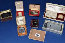 A BOX OF VINTAGE BOXED LIGHTERS to include a Ronson Varaflame in original box, a Ronson enamelled
