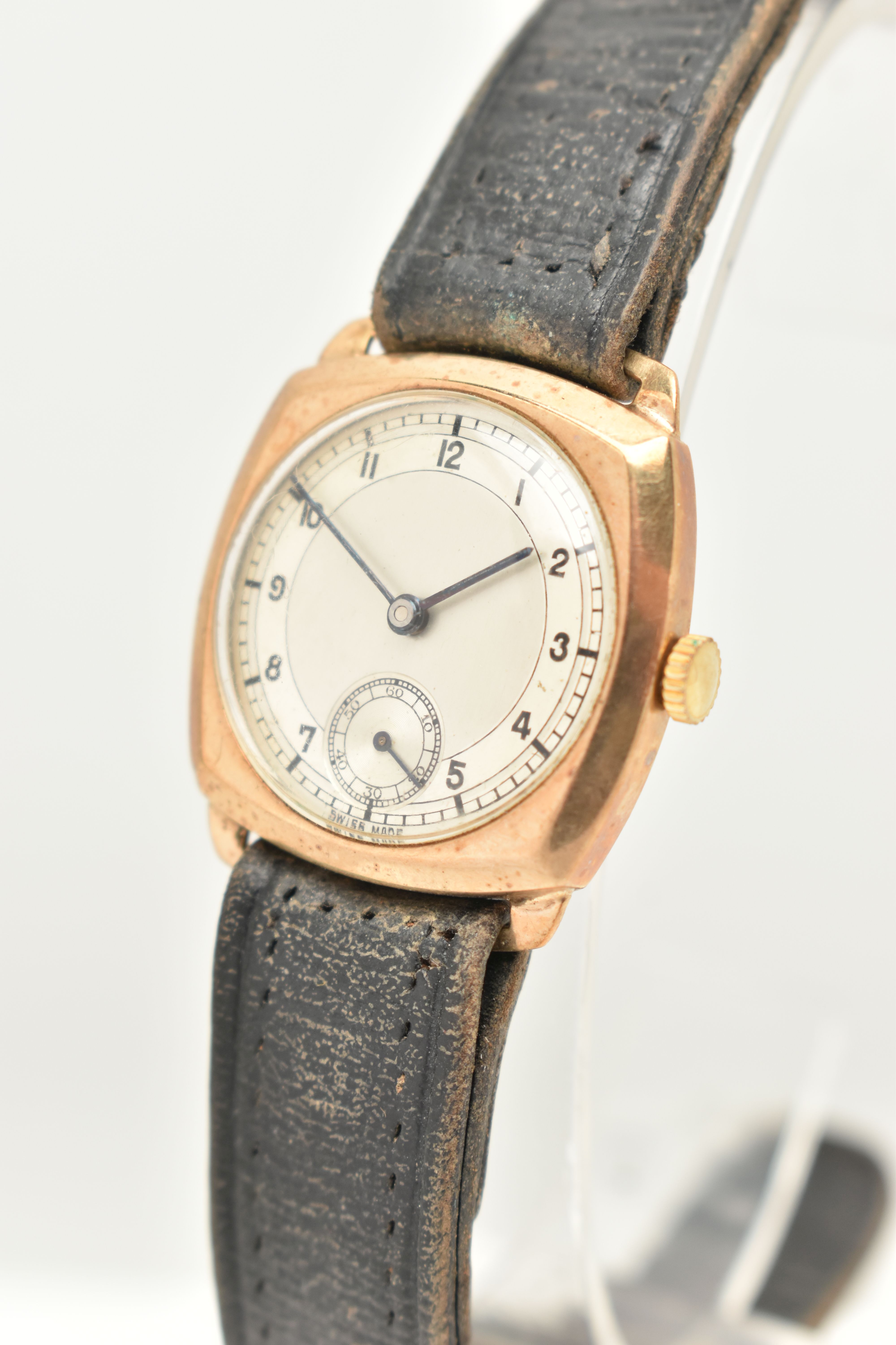 A GENTS 9CT GOLD WRISTWATCH, manual wind, round silver Arabic numeral dial, subsidiary dial at the - Image 3 of 6