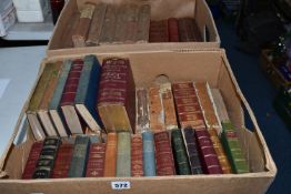 TWO BOXES OF BOOKS containing fifty antiquarian titles in hardback, mainly leather bound format,