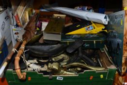 TWO BOXES AND LOOSE MISCELLANEOUS SUNDRIES, to include a boxed 'The Doorman at Harrods of London',