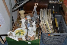 TWO BOXES AND LOOSE RECORDS, PICTURES, CERAMICS AND SUNDRY ITEMS, to include approximately fifty LPs