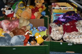 THREE BOXES OF TEDDY BEARS, SOFT TOYS AND BOOKS, to include a Hermann limited edition '