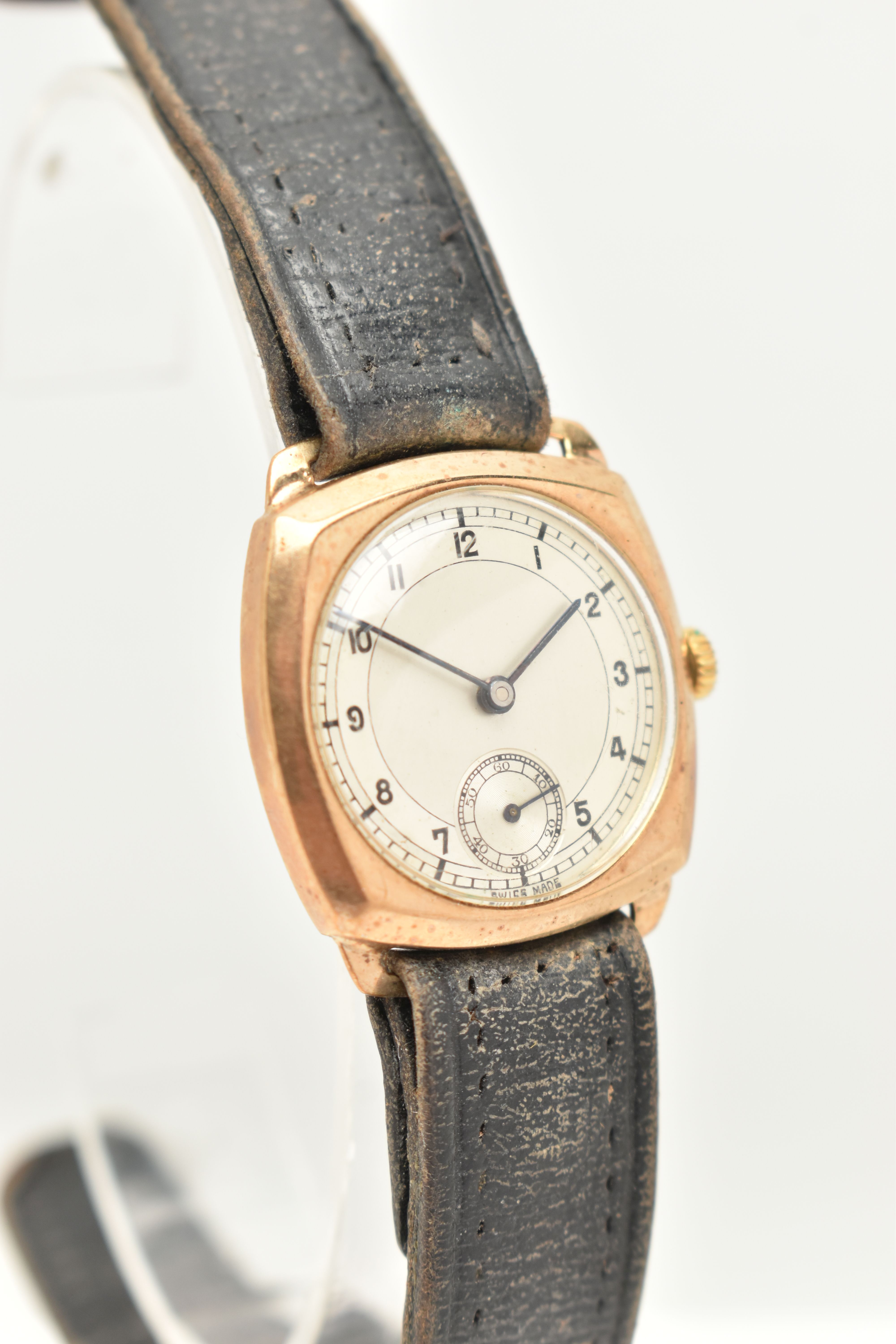 A GENTS 9CT GOLD WRISTWATCH, manual wind, round silver Arabic numeral dial, subsidiary dial at the - Image 2 of 6