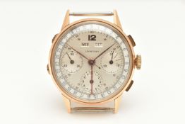 A LEONIDAS WRISTWATCH IN YELLOW METAL, the circular silver dial with rose tone hourly applied