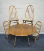 LUCIAN ERCOLANI, A MID CENTURY ELM AND BEECH DROP LEAF DINING TABLE, raised on splayed square