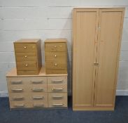 A SELECTION OF MODERN BEDROOM FURNITURE, to include a double door wardrobe, width 80cm x depth