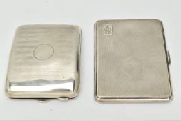 TWO SILVER CIGARETTE CASES, the first of a rectangular form with engine turned pattern and