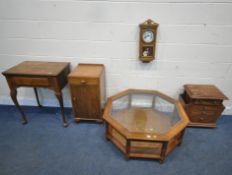 AN OCTAGONAL COFFEE TABLE, with a bevelled glass insert, diameter 105cm x height 39cm, a hardwood