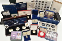 A CARDBOARD BOX CONTAINING 2x 1/25 OUNCE GOLD MINATURE COINS, to include cased silver and silver