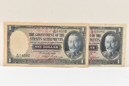 STRAITS SETTLEMENTS GOVERNMENT ONE DOLLAR BANKNOTE Jan 1935 K/81 Together With A One Dollar Jan 1935