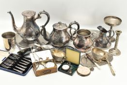 A BOX INCLUDING POCKET WATCHES AND ASSORTED WHITE METAL WARE, to include a white metal open face,