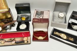 A BOX OF ASSORTED WRISTWATCHES, to include ladies and gents watches such as a boxed gents 'Seiko